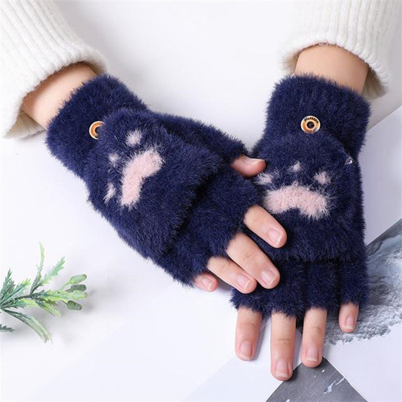 Fashion Cat Paw Printing Gloves Mobile Phone Touchscreen Knitted Gloves Winter Thick &amp; Warm Adult Soft Fluffy Gloves Men's Women