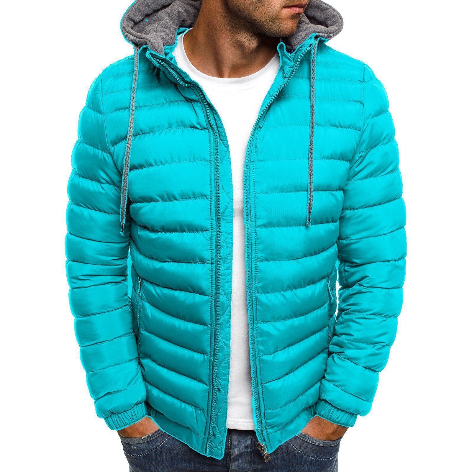 Winter New Men's Casual Cotton Jacket Youth Short Warm Hooded Cotton Jacket