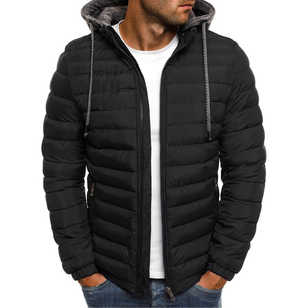 Winter New Men's Casual Cotton Jacket Youth Short Warm Hooded Cotton Jacket