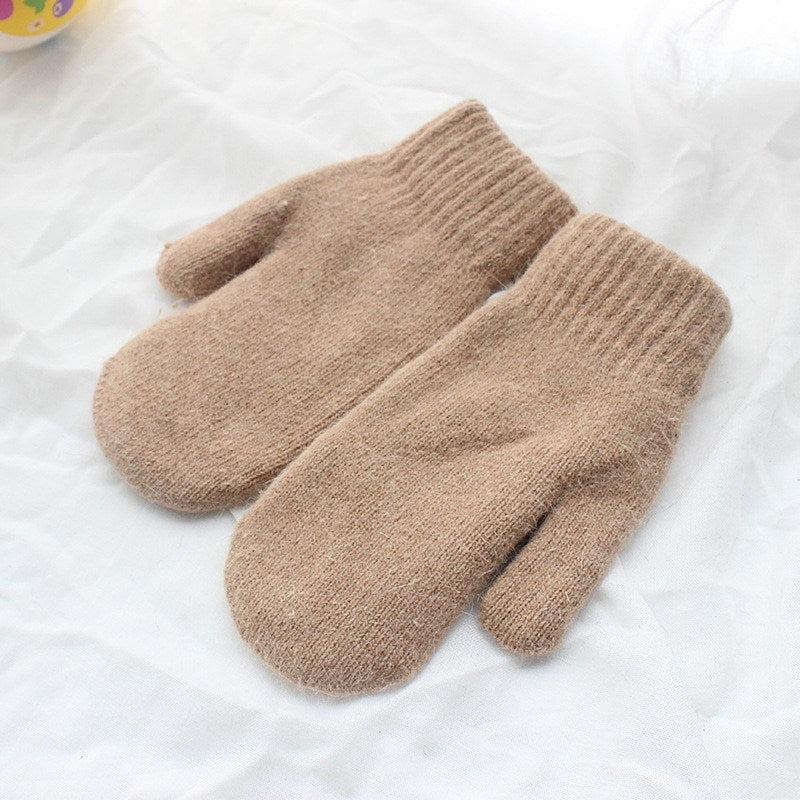 Double-layer rabbit hair gloves female winter Korean version of solid color all fingers winter women gloves girls mittens