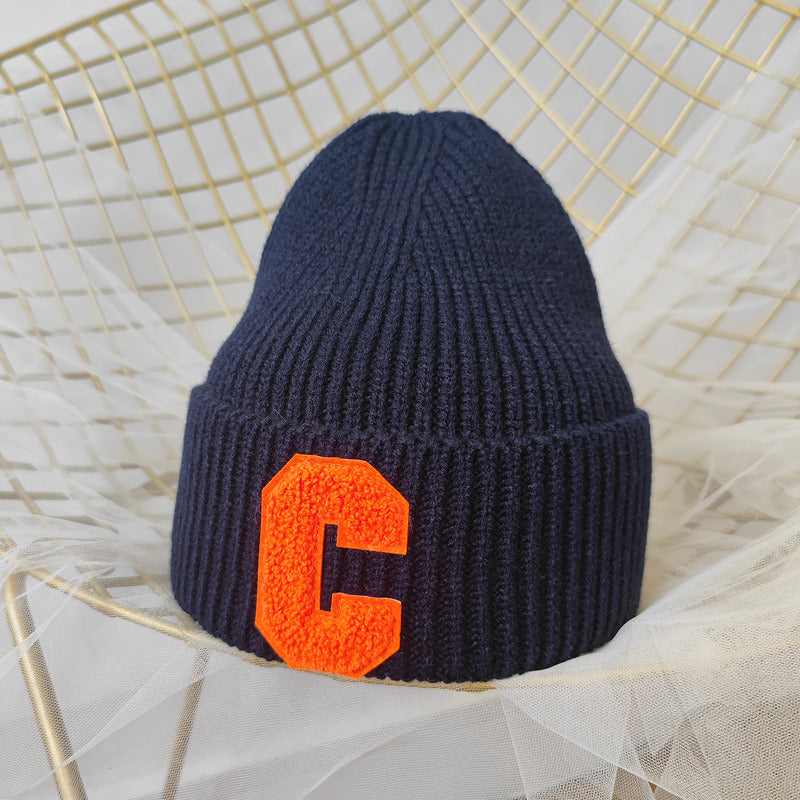 Simple Multi Color Big C Letter Winter Hat Women Winter Unisex Beanie Cap Outdoor Thick Warm Hip hop Sport Ski Knitted Hats