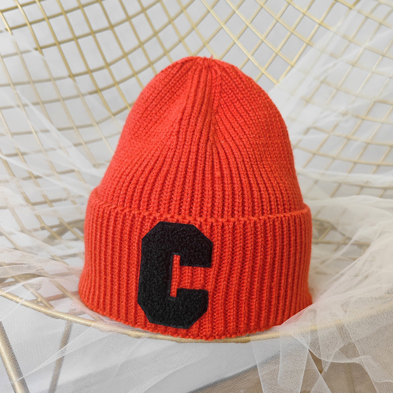 Simple Multi Color Big C Letter Winter Hat Women Winter Unisex Beanie Cap Outdoor Thick Warm Hip hop Sport Ski Knitted Hats