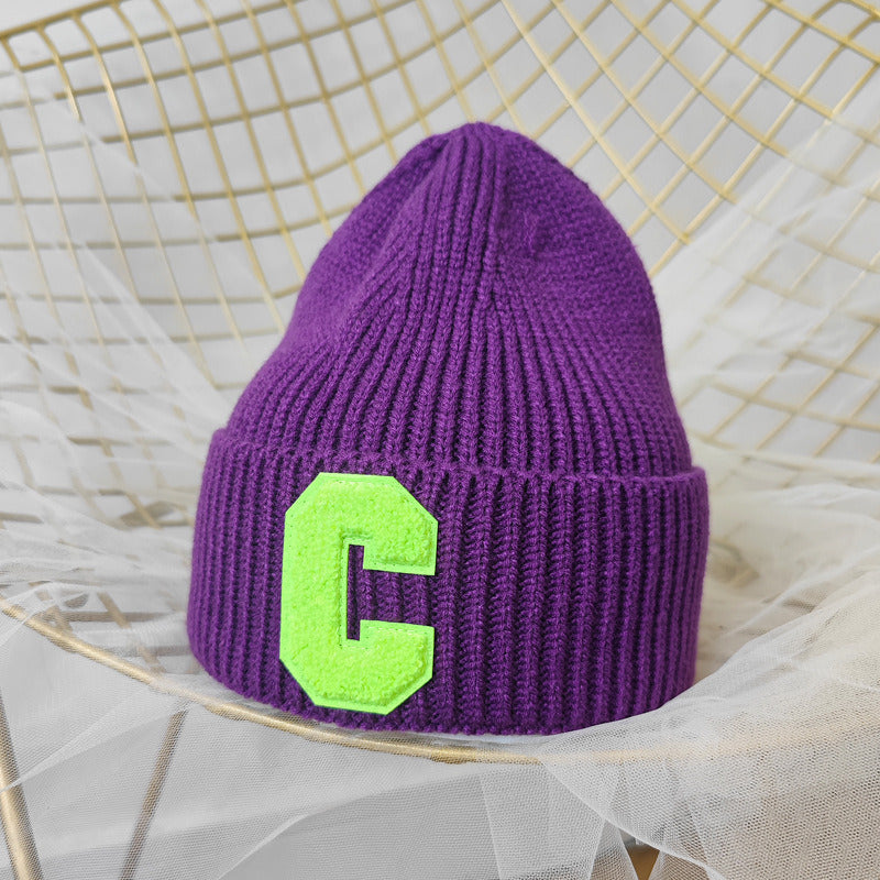 Simple Multi Color Big C Letter Winter Hat Women Winter Unisex Beanie Cap Outdoor Thick Warm Hip hop Sport Ski Knitted Hats