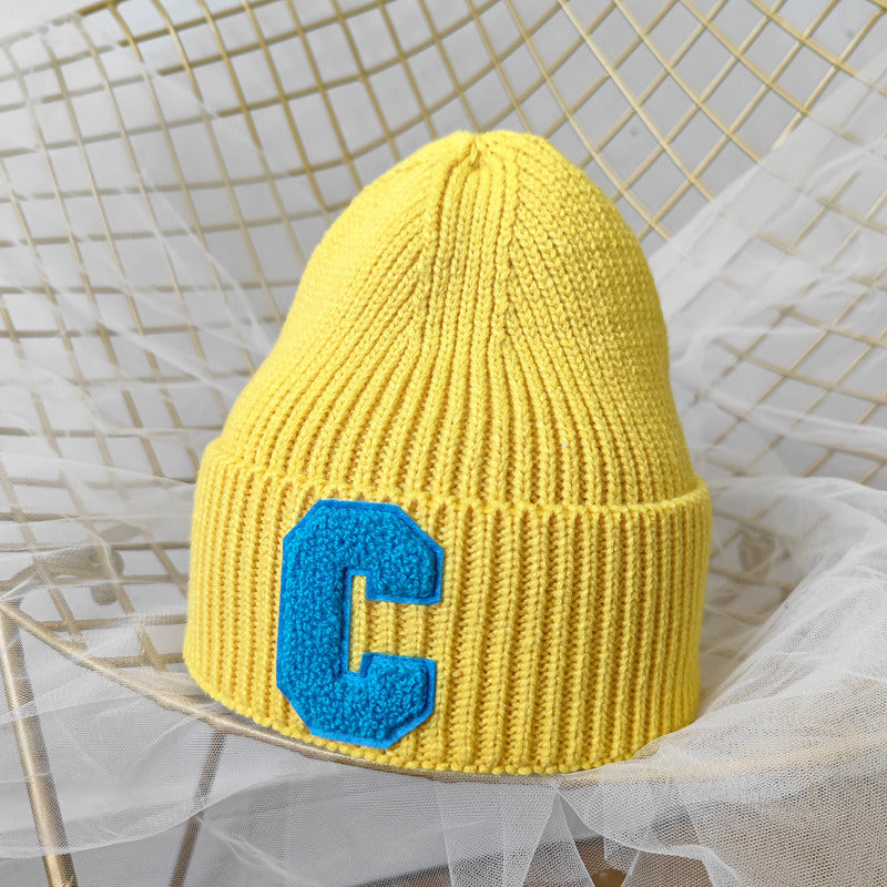 Simple Multi Color Big C Letter Winter Hat Women Winter Unisex Beanie Cap Outdoor Thick Warm Hip hop Sport Ski Knitted Hats