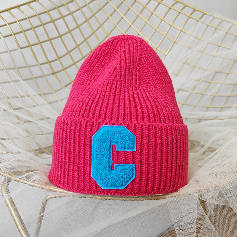 Simple Multi Color Big C Letter Winter Hat Women Winter Unisex Beanie Cap Outdoor Thick Warm Hip hop Sport Ski Knitted Hats