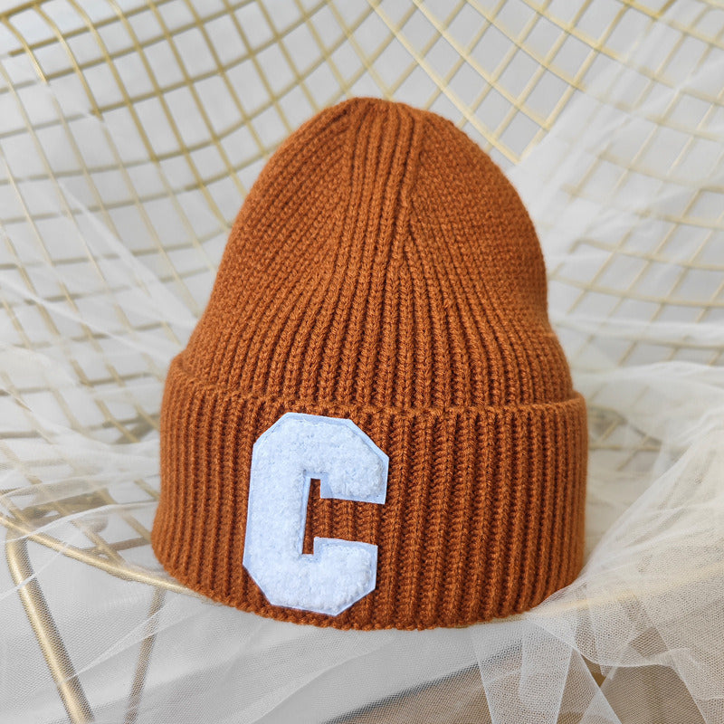 Simple Multi Color Big C Letter Winter Hat Women Winter Unisex Beanie Cap Outdoor Thick Warm Hip hop Sport Ski Knitted Hats