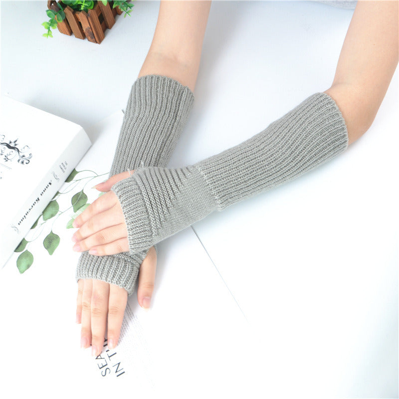 Long Fingerless Gloves Women's Mitten Winter Arm Warmer Knitted Arm Sleeve Fine Casual Soft Girls Goth Clothes Punk Gothic Glove