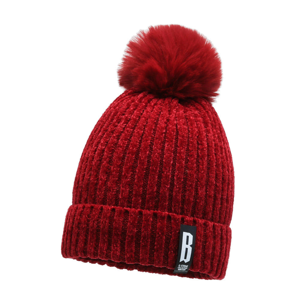 Winter Hats for Woman Thicker Beanies Chenille Ball Knitted Cap Girls Autumn Beanie Hats Fleece-lined Warmer Bonnet Casual Cap