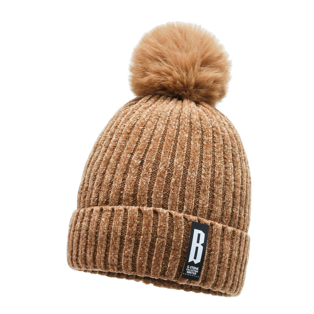 Winter Hats for Woman Thicker Beanies Chenille Ball Knitted Cap Girls Autumn Beanie Hats Fleece-lined Warmer Bonnet Casual Cap