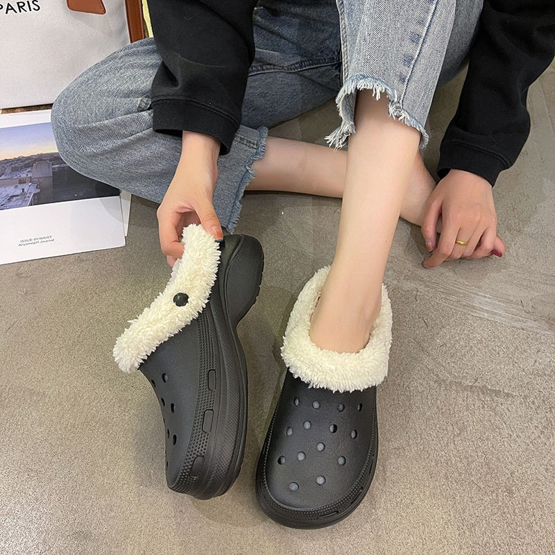 Cave shoes Women's plush thick soles increase winter Baotou cotton slippers Female temperament Fairy muffin anti-skid cotton shoes