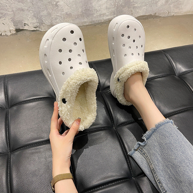 Cave shoes Women's plush thick soles increase winter Baotou cotton slippers Female temperament Fairy muffin anti-skid cotton shoes