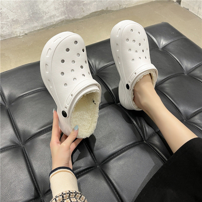 Cave shoes Women's plush thick soles increase winter Baotou cotton slippers Female temperament Fairy muffin anti-skid cotton shoes