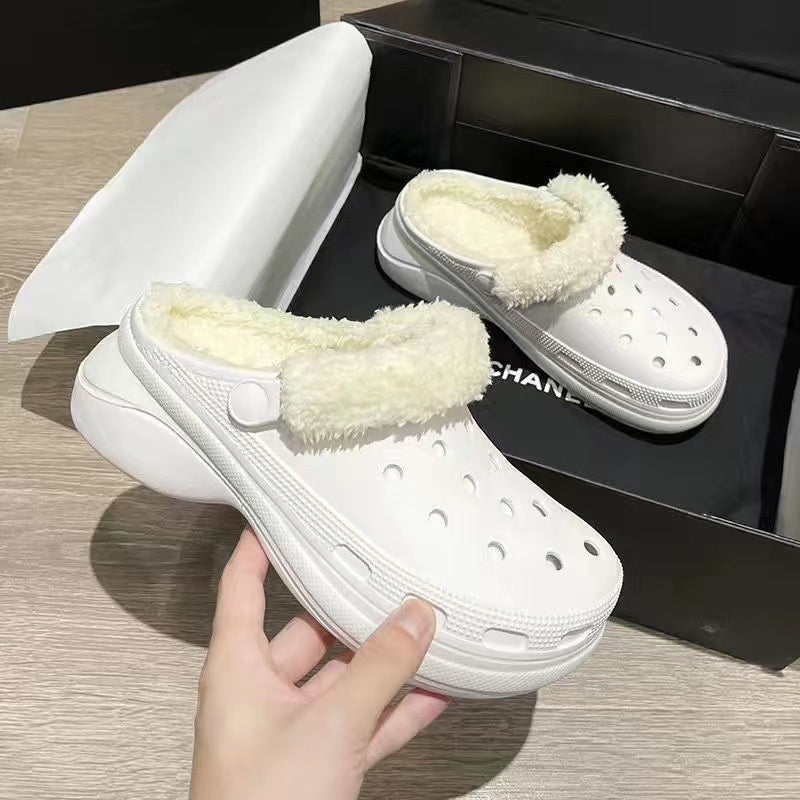 Cave shoes Women's plush thick soles increase winter Baotou cotton slippers Female temperament Fairy muffin anti-skid cotton shoes