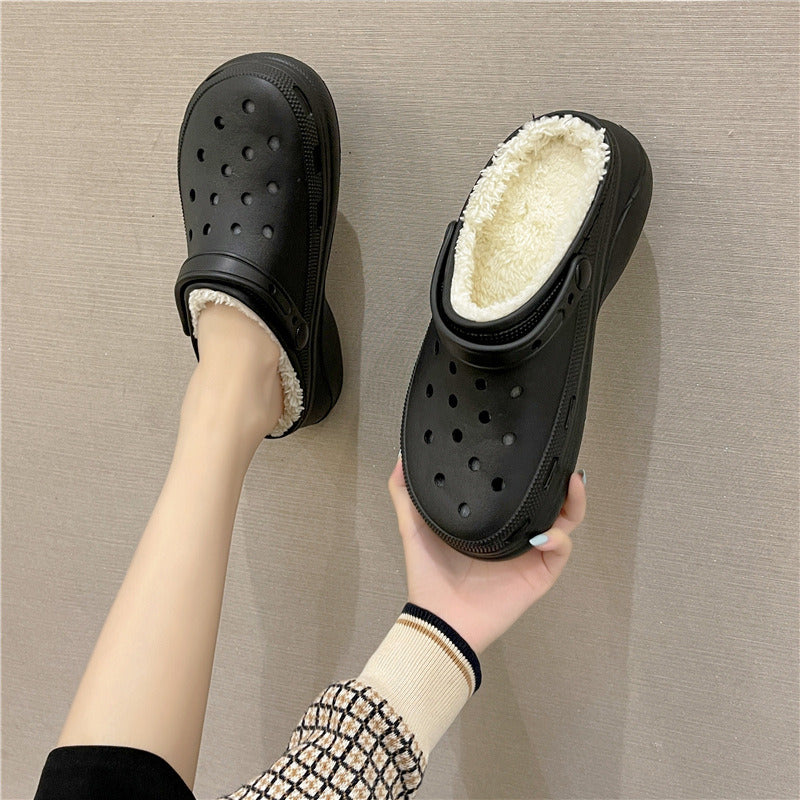 Cave shoes Women's plush thick soles increase winter Baotou cotton slippers Female temperament Fairy muffin anti-skid cotton shoes