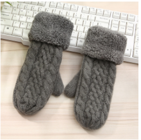 Women Fashion Knit Twist Flowers Mittens Winter Female Wool Plus Cashmere Velvet Thickening Warm Full Finger Gloves Guantes