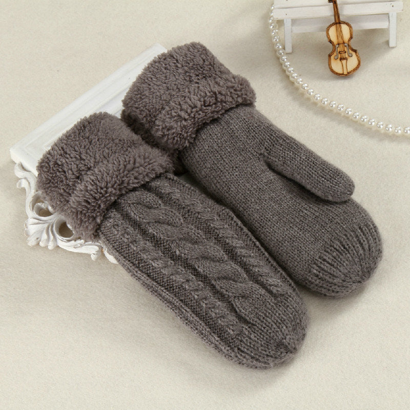 Women Fashion Knit Twist Flowers Mittens Winter Female Wool Plus Cashmere Velvet Thickening Warm Full Finger Gloves Guantes