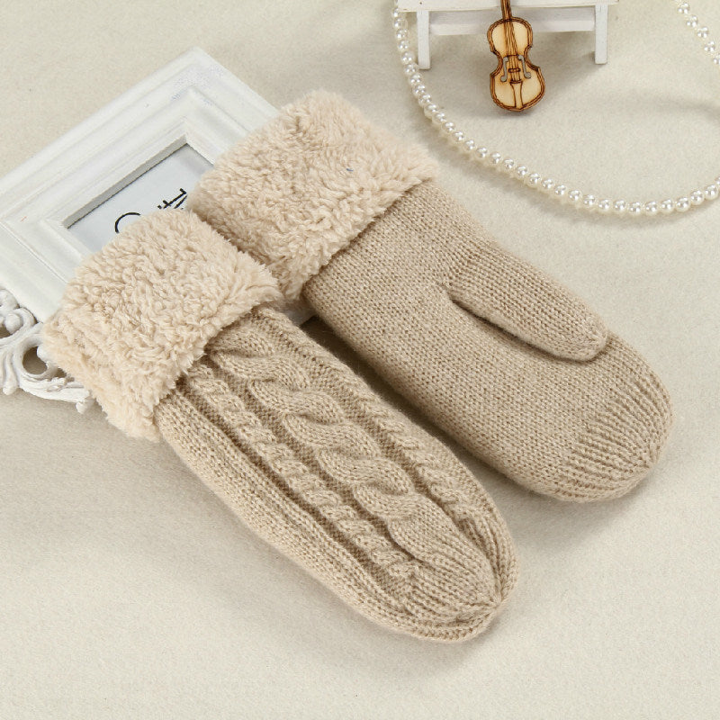 Women Fashion Knit Twist Flowers Mittens Winter Female Wool Plus Cashmere Velvet Thickening Warm Full Finger Gloves Guantes