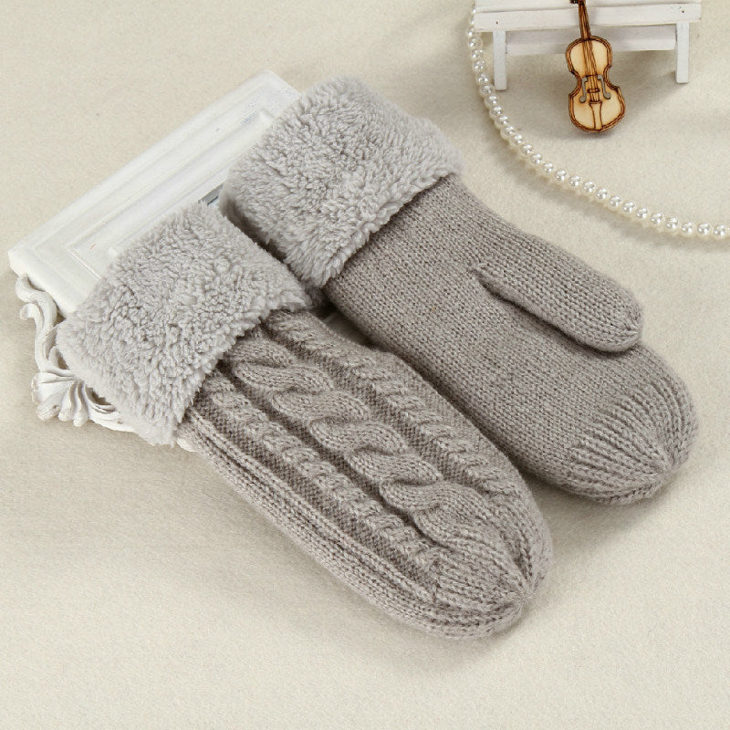 Women Fashion Knit Twist Flowers Mittens Winter Female Wool Plus Cashmere Velvet Thickening Warm Full Finger Gloves Guantes