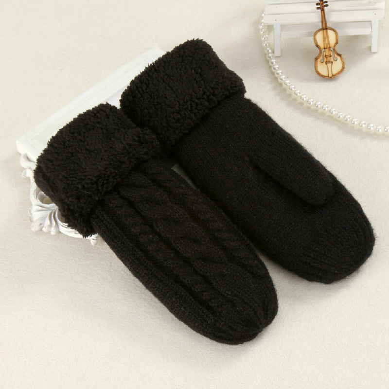 Women Fashion Knit Twist Flowers Mittens Winter Female Wool Plus Cashmere Velvet Thickening Warm Full Finger Gloves Guantes