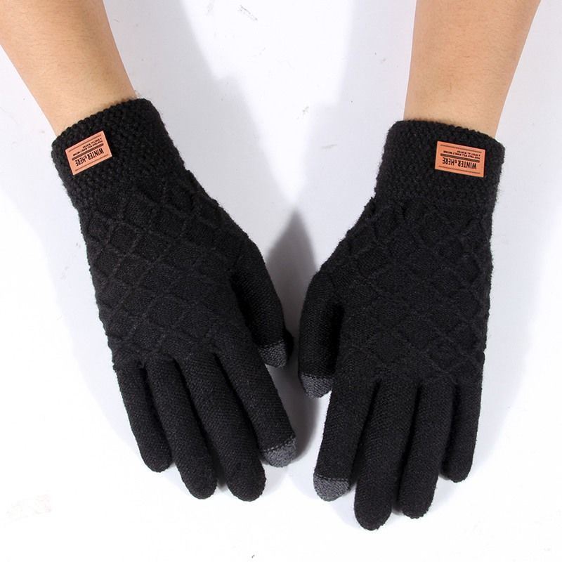 Autumn Winter Men Knitted Gloves Touch Screen High Quality Wool Solid Color Gloves Men Mitten