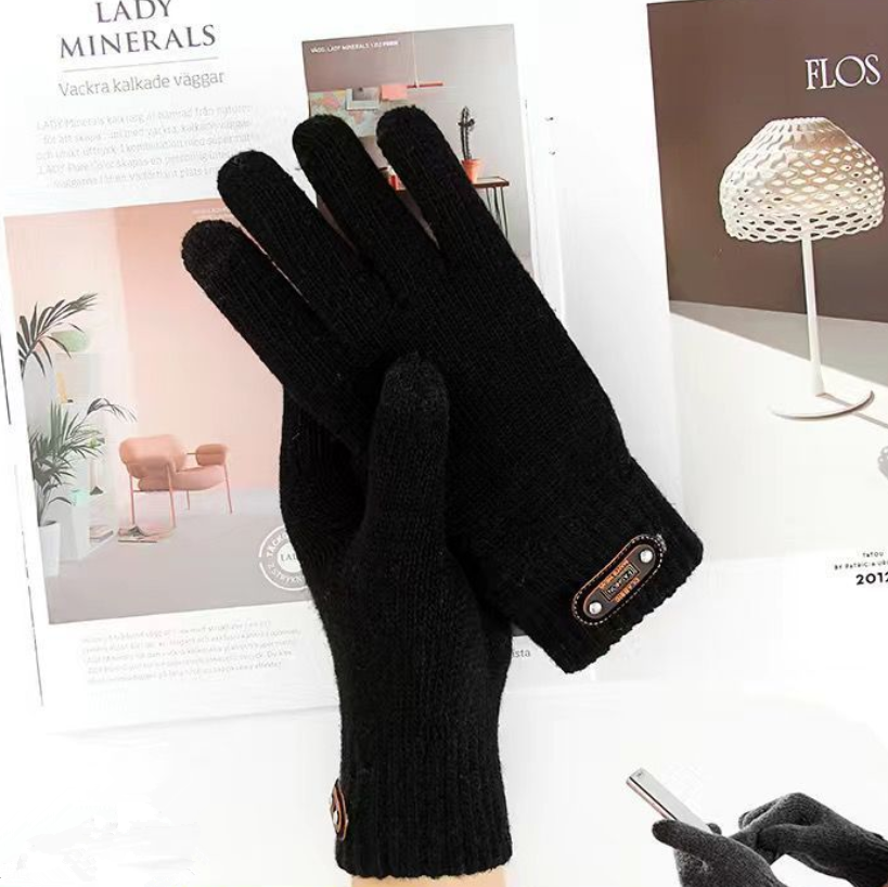 Autumn Winter Men Knitted Gloves Touch Screen High Quality Wool Solid Color Gloves Men Mitten