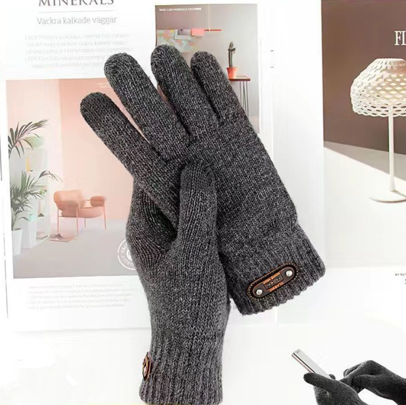 Autumn Winter Men Knitted Gloves Touch Screen High Quality Wool Solid Color Gloves Men Mitten