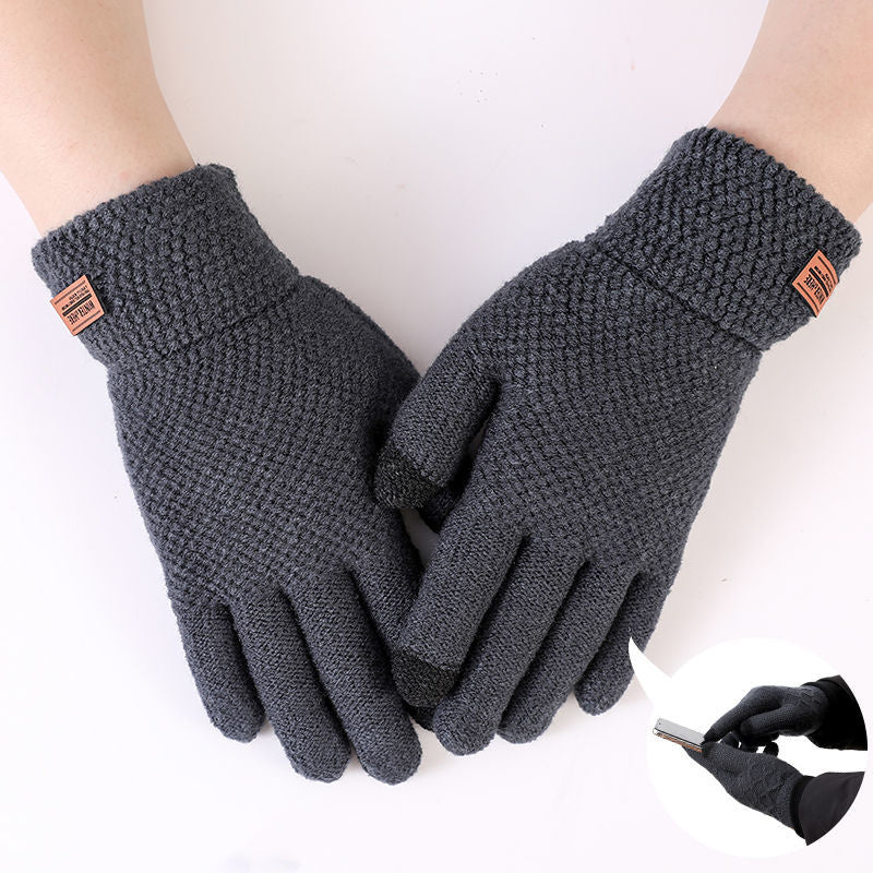 Autumn Winter Men Knitted Gloves Touch Screen High Quality Wool Solid Color Gloves Men Mitten