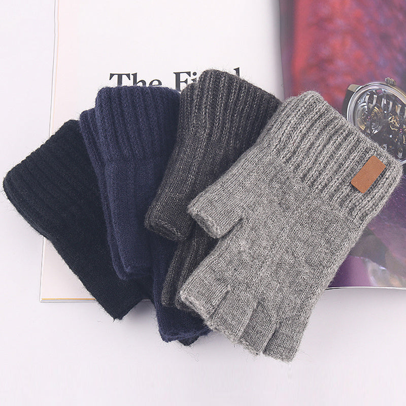 Knitted Fingerless Gloves Winter Thicken Warm Touch Screen Gloves Unisex Outdoor Stretch Elastic Warm Half Finger Cycling Gloves