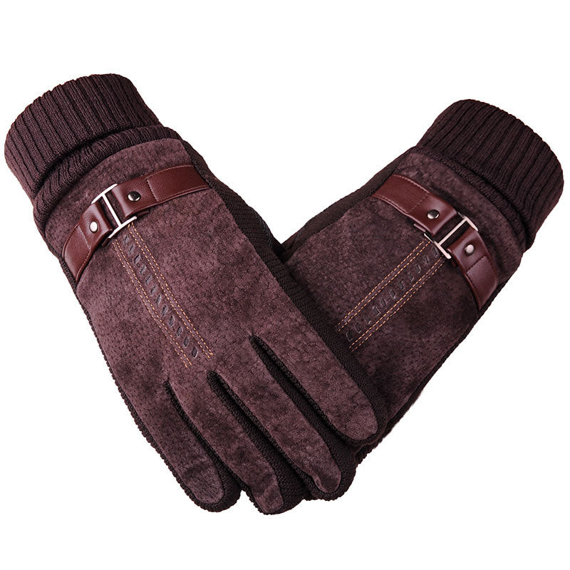 Winter Men's Warm Gloves Genuine Suede Pig Leather Gloves Mittens Male Thick Bike Motorcycle Gloves Men Knitted Guantes