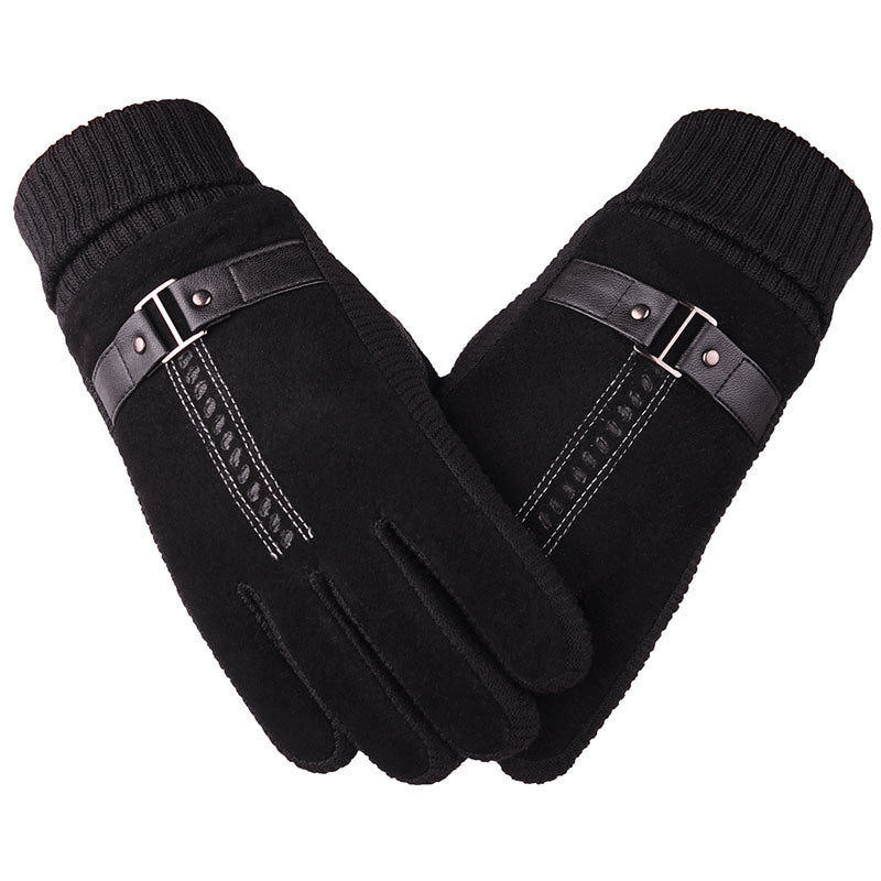 Winter Men's Warm Gloves Genuine Suede Pig Leather Gloves Mittens Male Thick Bike Motorcycle Gloves Men Knitted Guantes