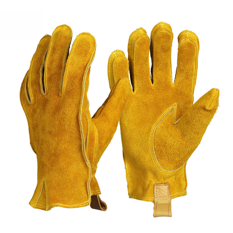 Man Work Gloves Stretchable Tough Grip Leather for Utility Construction Wood Cutting Cowhide Gardening Hunting Gloves 2010