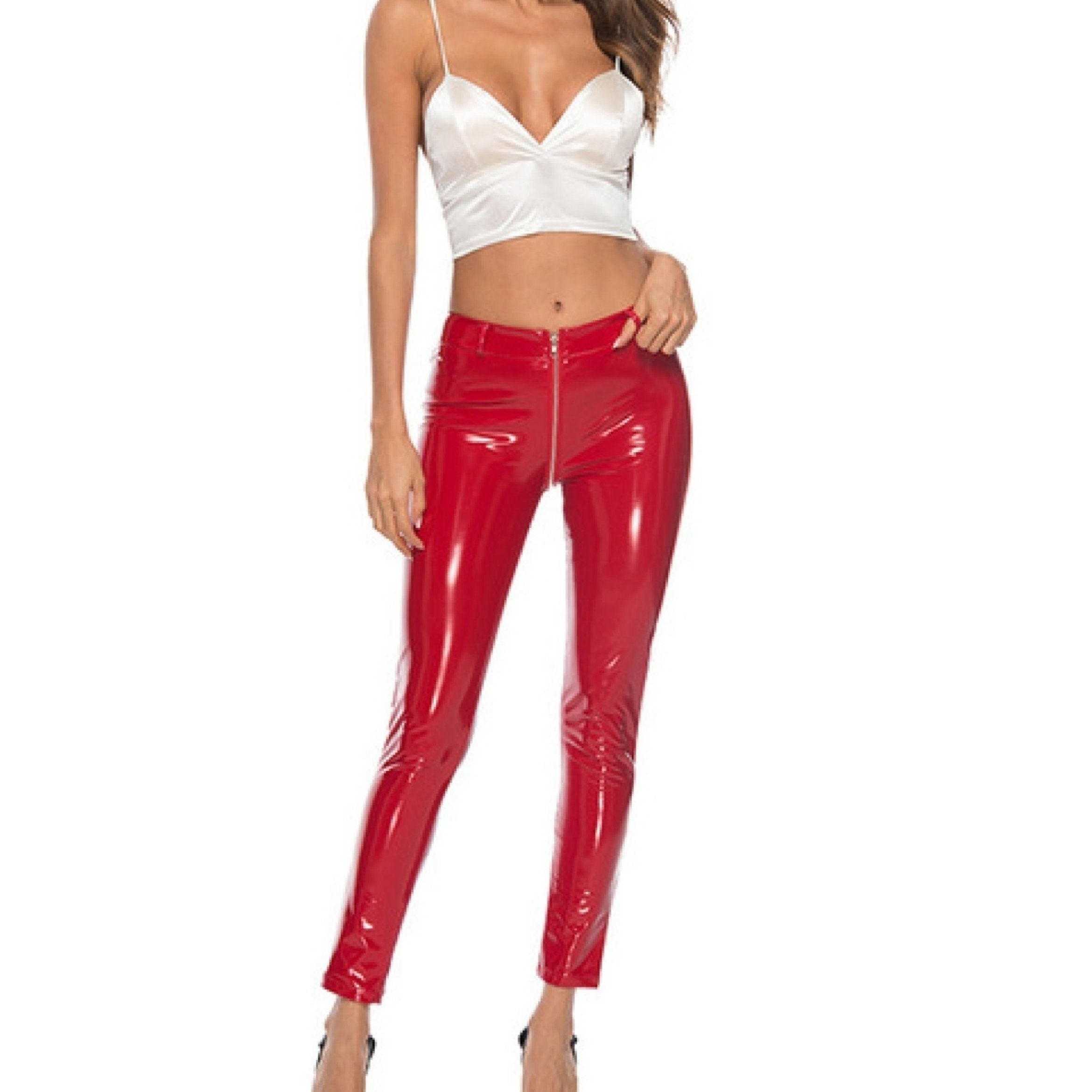 Mirror Glossy Leather Pants Casual Pants; Women's Trousers