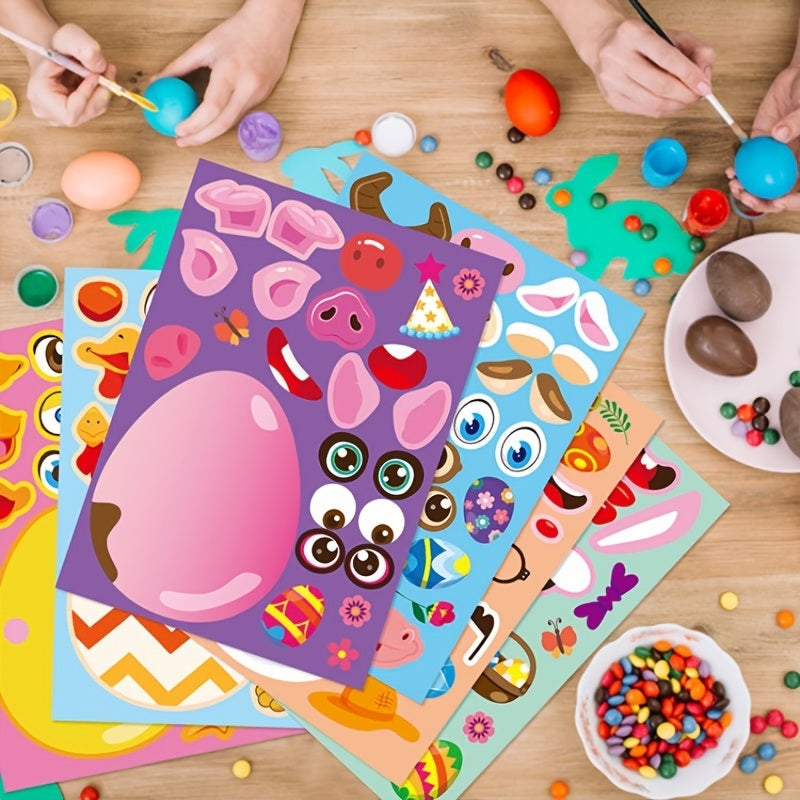 24pcs; Easter Eggs Diy Craft Stickers Easter Puzzle Party Game Stickers; Easter Ornaments; Easter Decorations; Easter Gift; Holiday Decorations; Room 