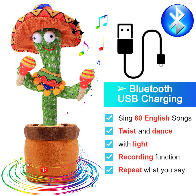 Bluetooth Dancing Cactus Talking Toy 60/120 Singing Song Wriggle Cactus Repeats What You Say Soft Plush Electric Speaking Cactus