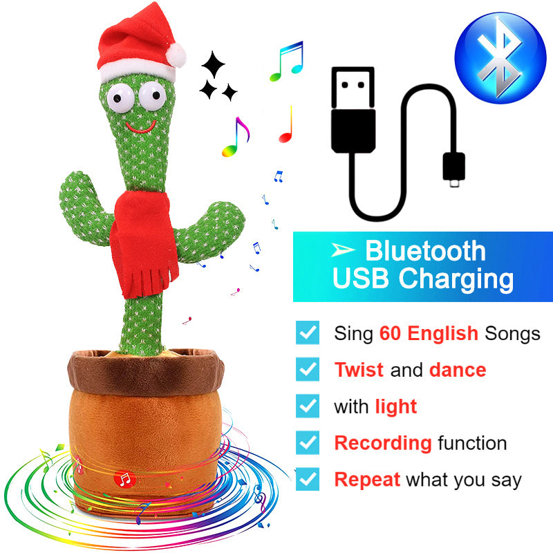 Bluetooth Dancing Cactus Talking Toy 60/120 Singing Song Wriggle Cactus Repeats What You Say Soft Plush Electric Speaking Cactus