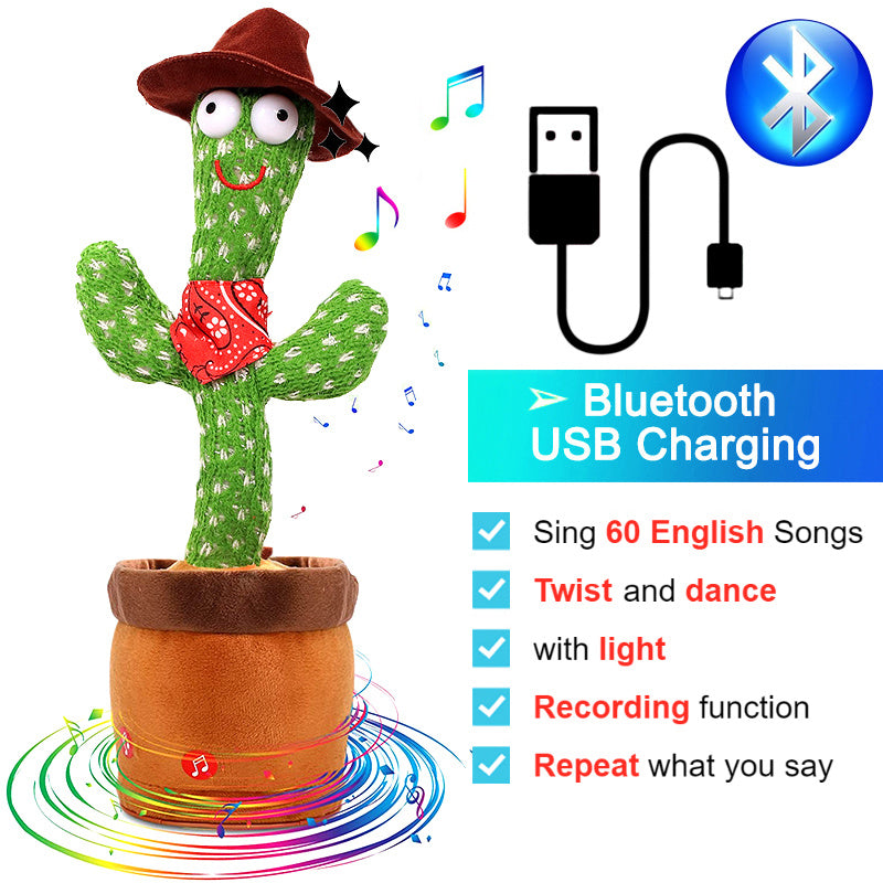 Bluetooth Dancing Cactus Talking Toy 60/120 Singing Song Wriggle Cactus Repeats What You Say Soft Plush Electric Speaking Cactus