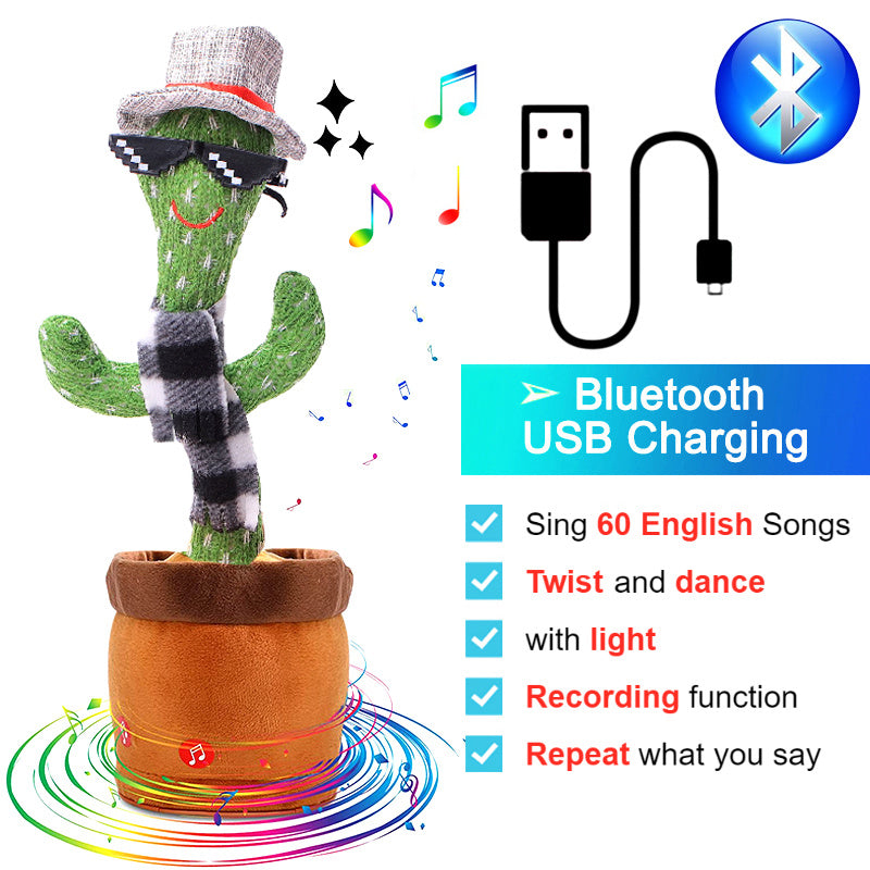 Bluetooth Dancing Cactus Talking Toy 60/120 Singing Song Wriggle Cactus Repeats What You Say Soft Plush Electric Speaking Cactus