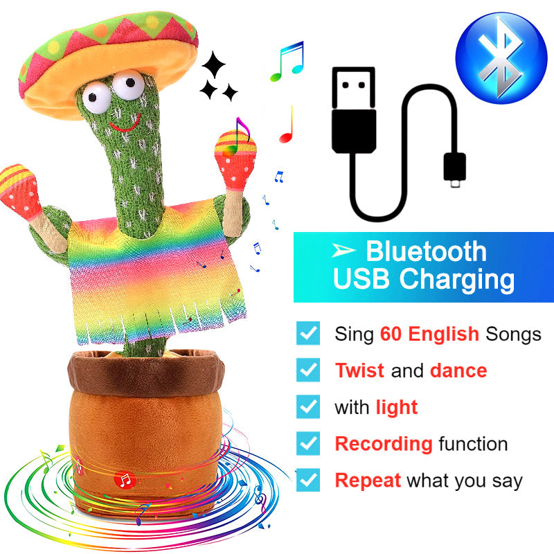 Bluetooth Dancing Cactus Talking Toy 60/120 Singing Song Wriggle Cactus Repeats What You Say Soft Plush Electric Speaking Cactus