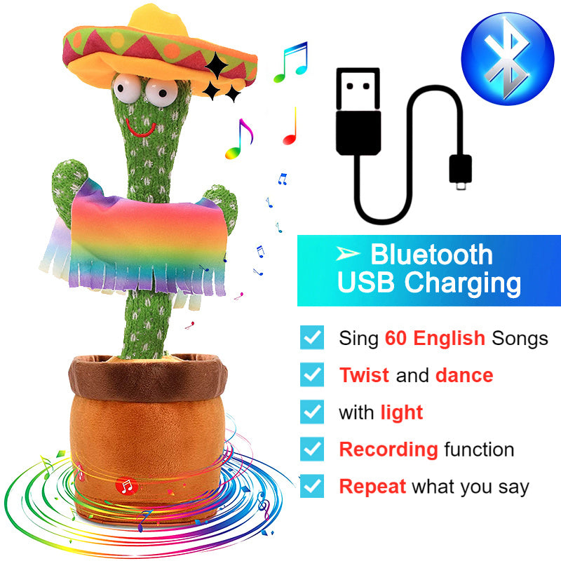 Bluetooth Dancing Cactus Talking Toy 60/120 Singing Song Wriggle Cactus Repeats What You Say Soft Plush Electric Speaking Cactus