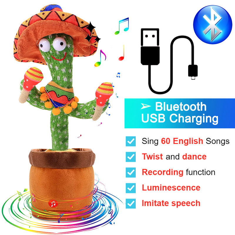 Bluetooth Dancing Cactus 60/120 Songs Speaker Talking Usb Chargeable Voice Repeat Plush Cactus Toy Dance Stuffed Toy Baby Girls