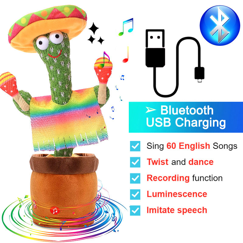 Bluetooth Dancing Cactus 60/120 Songs Speaker Talking Usb Chargeable Voice Repeat Plush Cactus Toy Dance Stuffed Toy Baby Girls