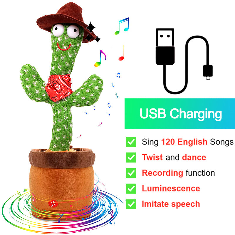 Bluetooth Cactus Plush Toy Electric Singing 60/120 English Songs Dancing Twisting Cactus Luminous Recording Repeat Wriggle Body