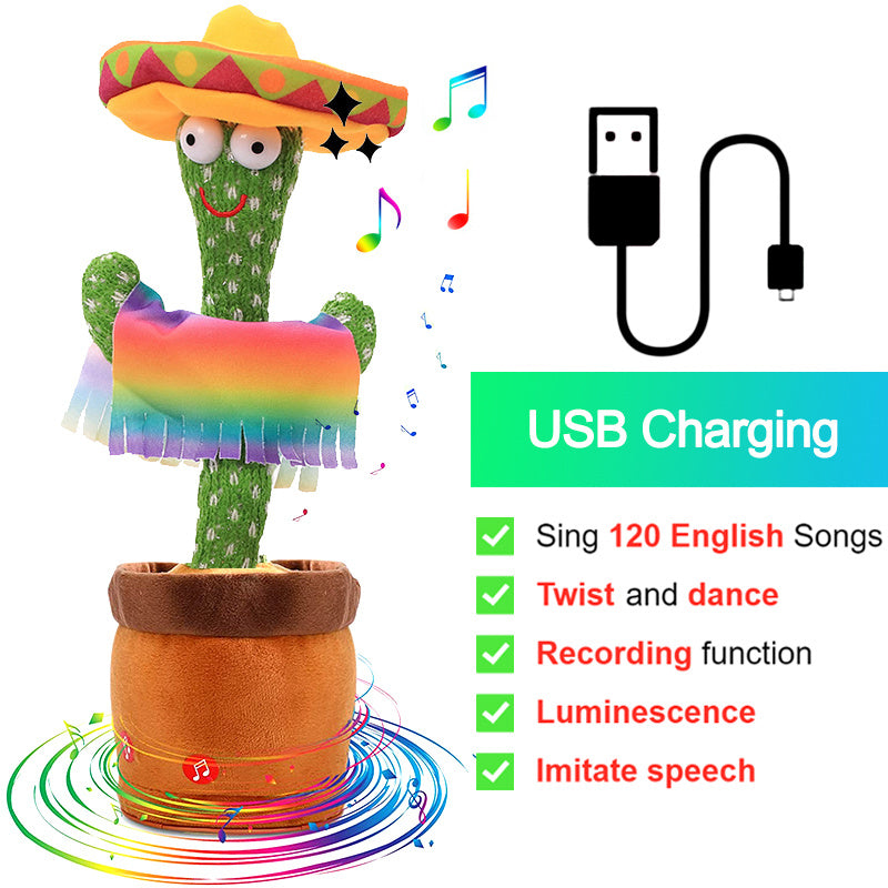 Bluetooth Cactus Plush Toy Electric Singing 60/120 English Songs Dancing Twisting Cactus Luminous Recording Repeat Wriggle Body