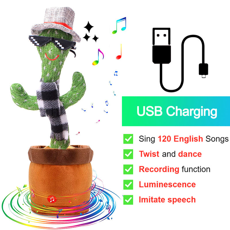 Bluetooth Cactus Plush Toy Electric Singing 60/120 English Songs Dancing Twisting Cactus Luminous Recording Repeat Wriggle Body