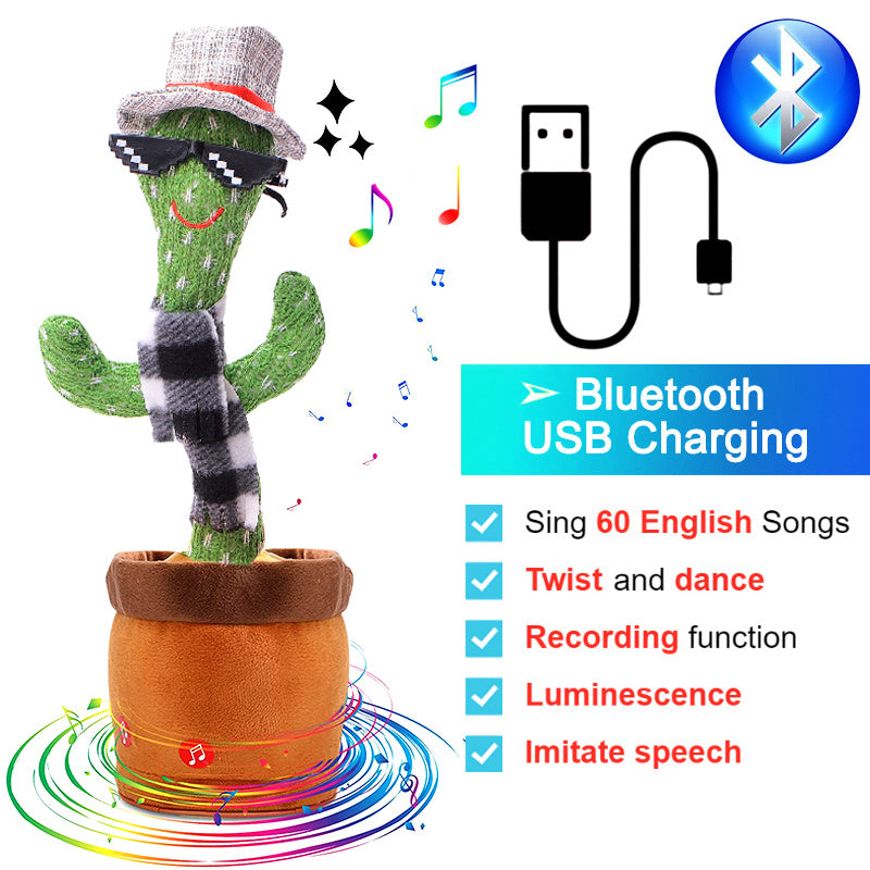 Bluetooth Cactus Plush Toy Electric Singing 60/120 English Songs Dancing Twisting Cactus Luminous Recording Repeat Wriggle Body