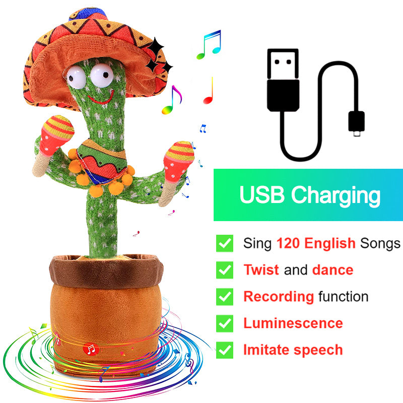 Bluetooth Cactus Plush Toy Electric Singing 60/120 English Songs Dancing Twisting Cactus Luminous Recording Repeat Wriggle Body