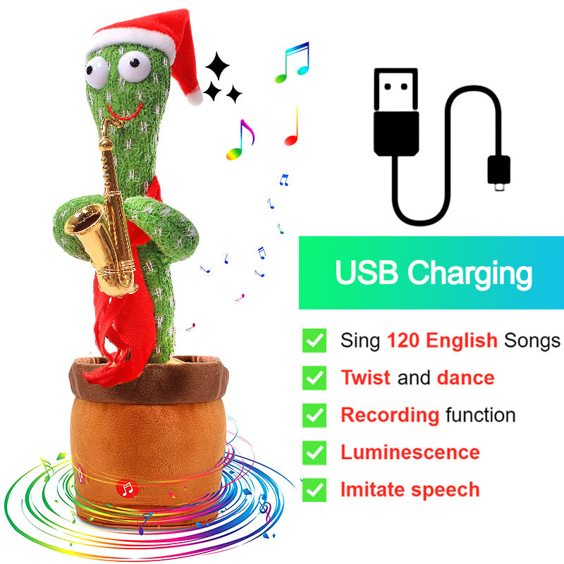 Bluetooth Cactus Plush Toy Electric Singing 60/120 English Songs Dancing Twisting Cactus Luminous Recording Repeat Wriggle Body