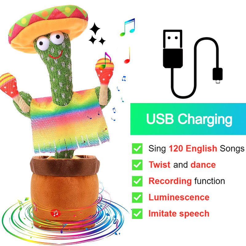 Bluetooth Cactus Plush Toy Electric Singing 60/120 English Songs Dancing Twisting Cactus Luminous Recording Repeat Wriggle Body