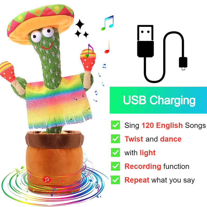 Bluetooth Dancing Cactus Talking Toy 60/120 Singing Song Wriggle Cactus Repeats What You Say Soft Plush Electric Speaking Cactus