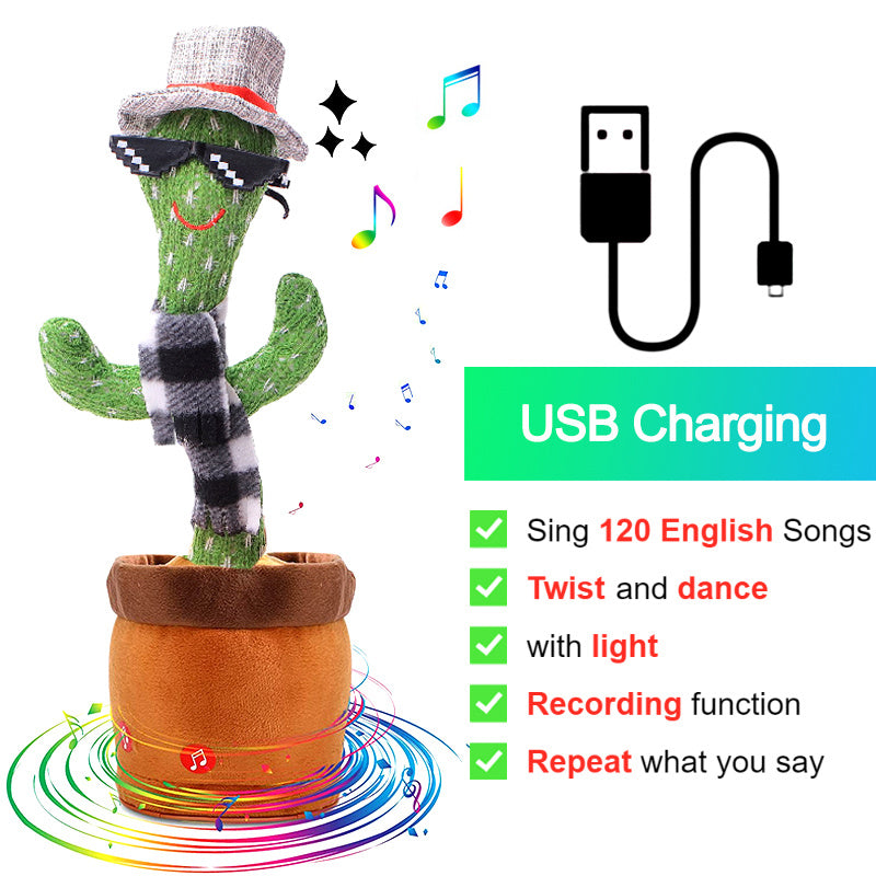 Bluetooth Dancing Cactus Talking Toy 60/120 Singing Song Wriggle Cactus Repeats What You Say Soft Plush Electric Speaking Cactus